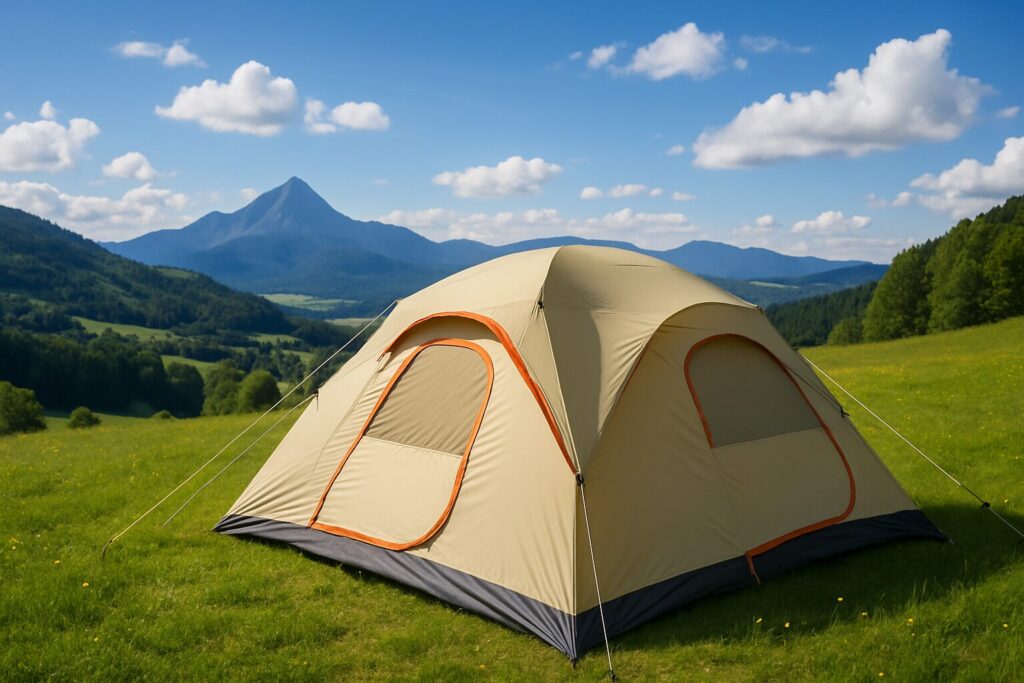 山を背景にしたテント